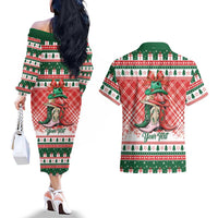 Personalized Cowgirl Boots Howdy Christmas Couples Matching Off The Shoulder Long Sleeve Dress and Hawaiian Shirt Western Christmas - Wonder Print Shop