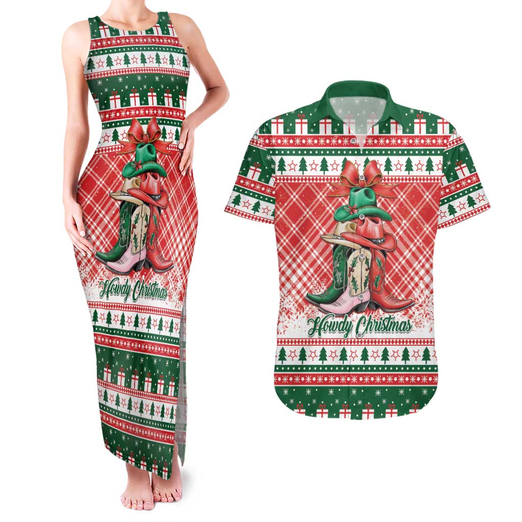 Personalized Cowgirl Boots Howdy Christmas Couples Matching Tank Maxi Dress and Hawaiian Shirt Western Christmas - Wonder Print Shop