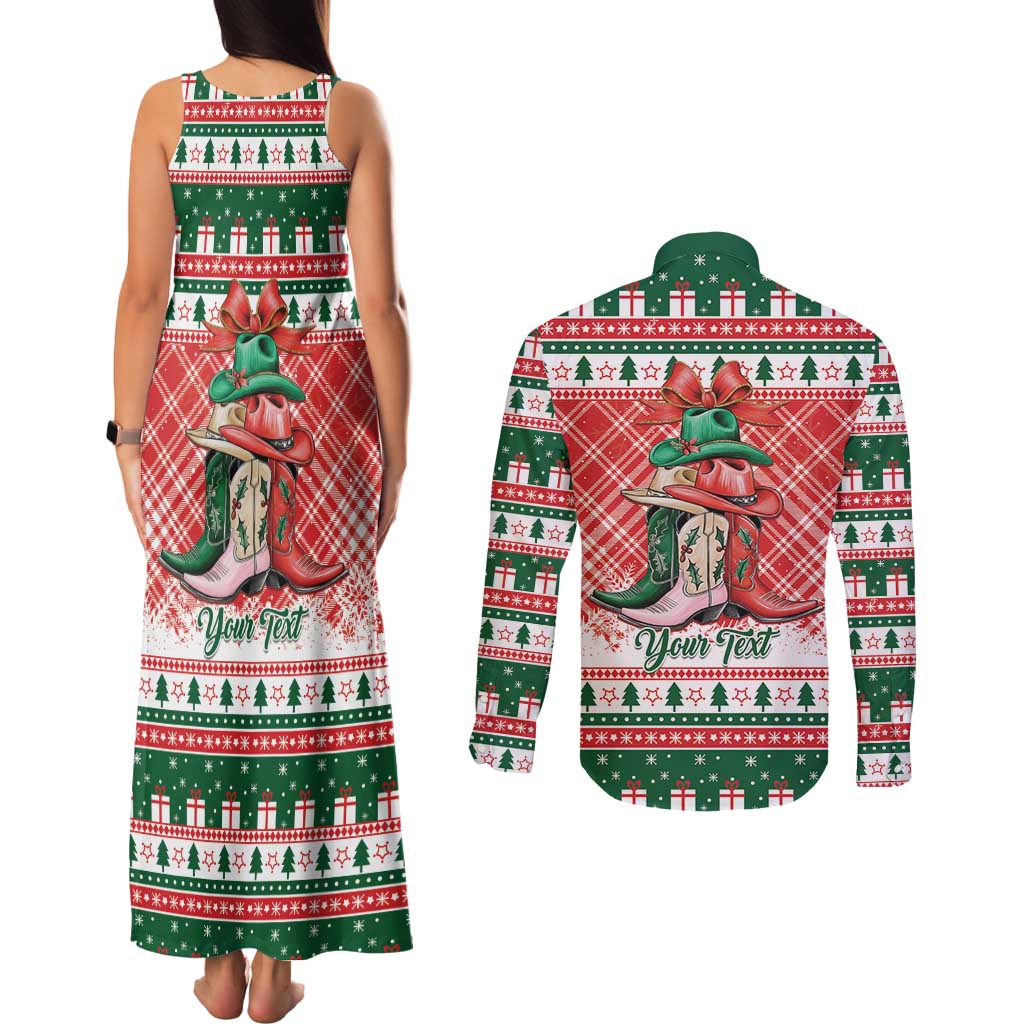 Personalized Cowgirl Boots Howdy Christmas Couples Matching Tank Maxi Dress and Long Sleeve Button Shirt Western Christmas - Wonder Print Shop