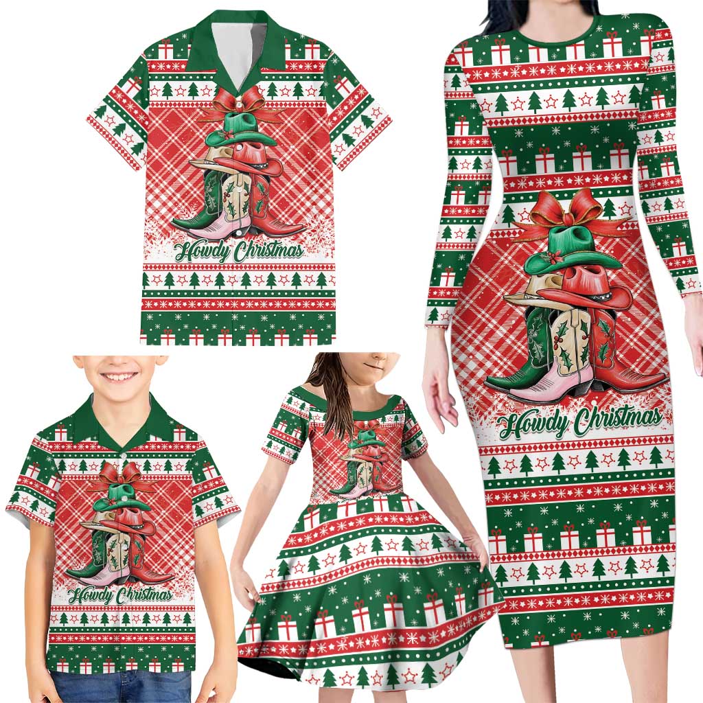 Personalized Cowgirl Boots Howdy Christmas Family Matching Long Sleeve Bodycon Dress and Hawaiian Shirt Western Christmas - Wonder Print Shop