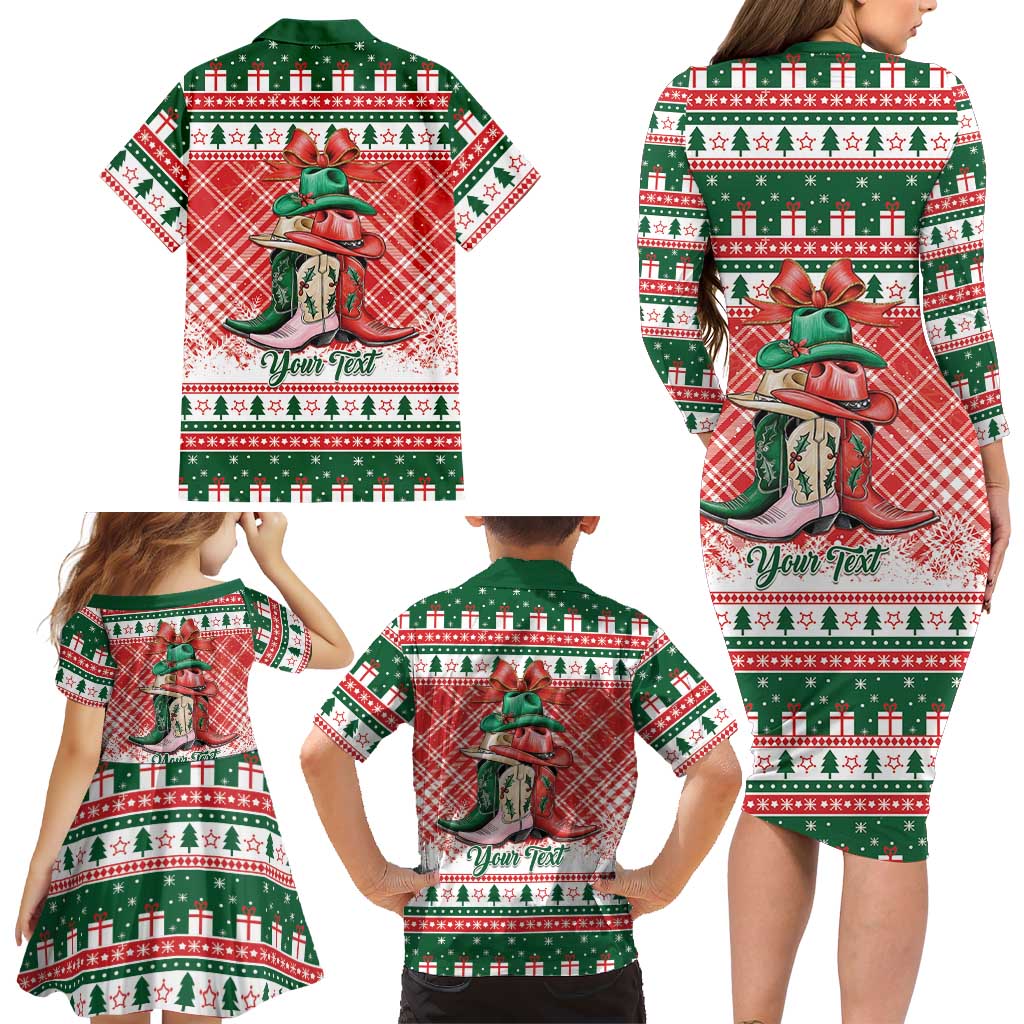 Personalized Cowgirl Boots Howdy Christmas Family Matching Long Sleeve Bodycon Dress and Hawaiian Shirt Western Christmas - Wonder Print Shop