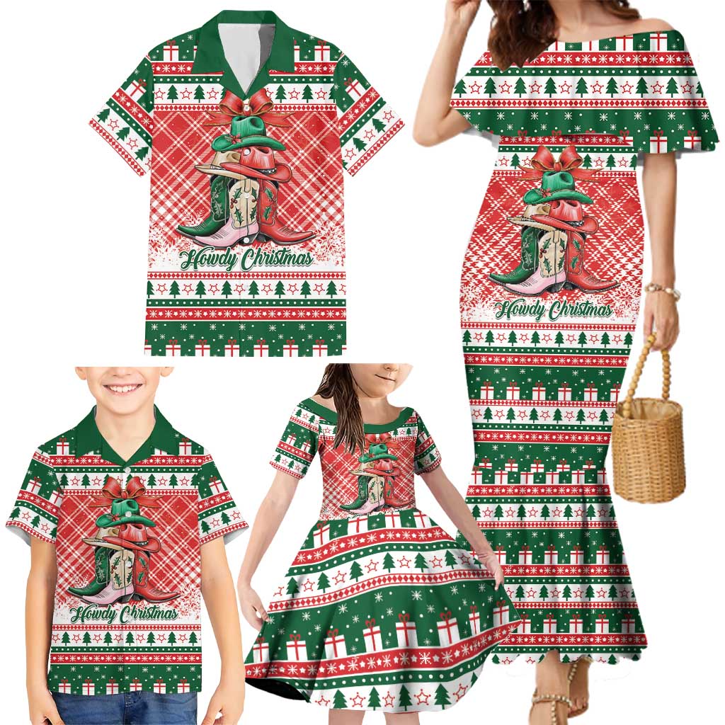 Personalized Cowgirl Boots Howdy Christmas Family Matching Mermaid Dress and Hawaiian Shirt Western Christmas - Wonder Print Shop