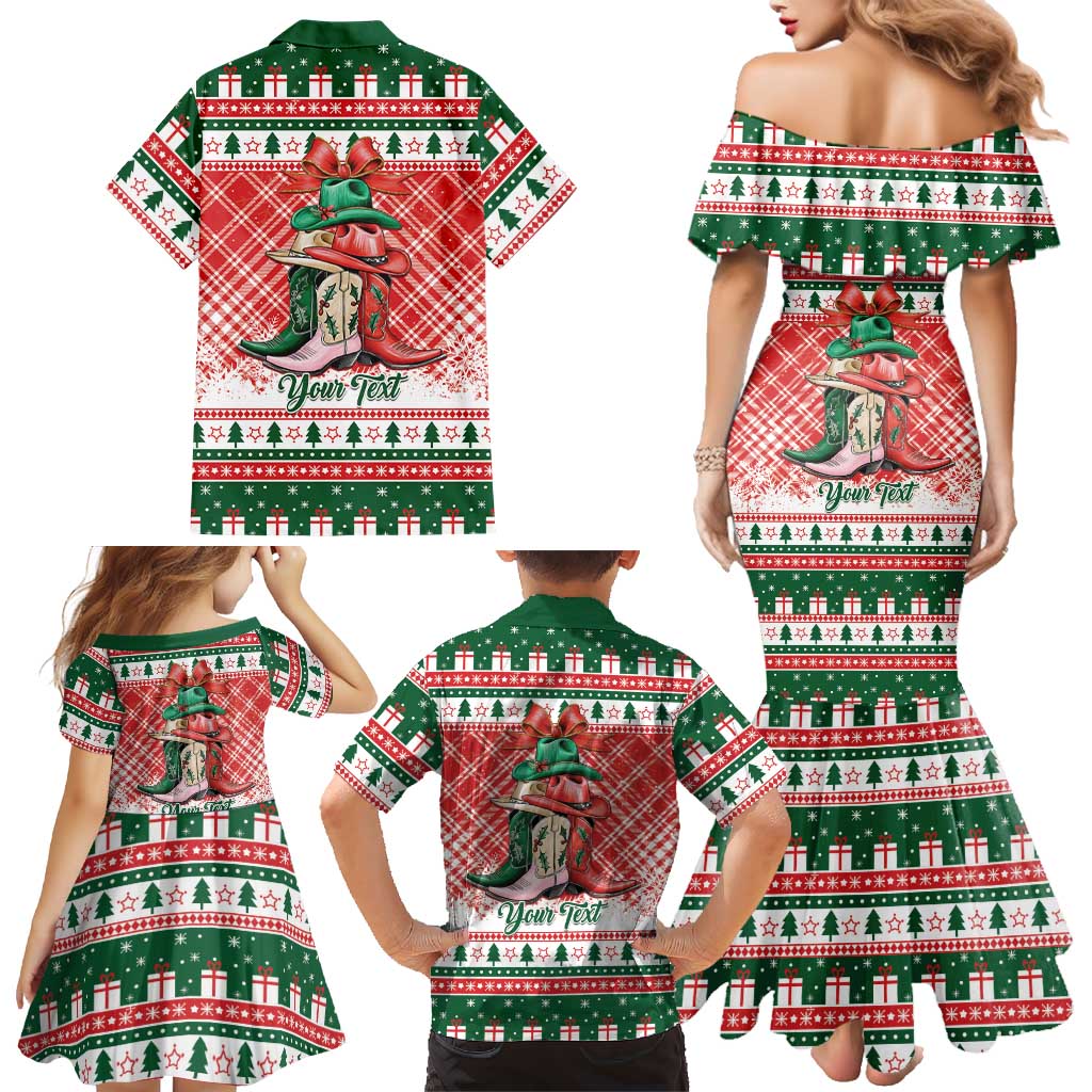 Personalized Cowgirl Boots Howdy Christmas Family Matching Mermaid Dress and Hawaiian Shirt Western Christmas - Wonder Print Shop