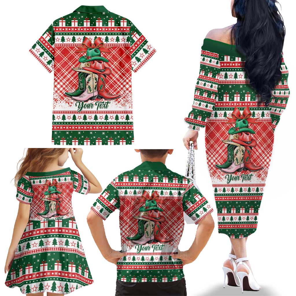 Personalized Cowgirl Boots Howdy Christmas Family Matching Off The Shoulder Long Sleeve Dress and Hawaiian Shirt Western Christmas - Wonder Print Shop