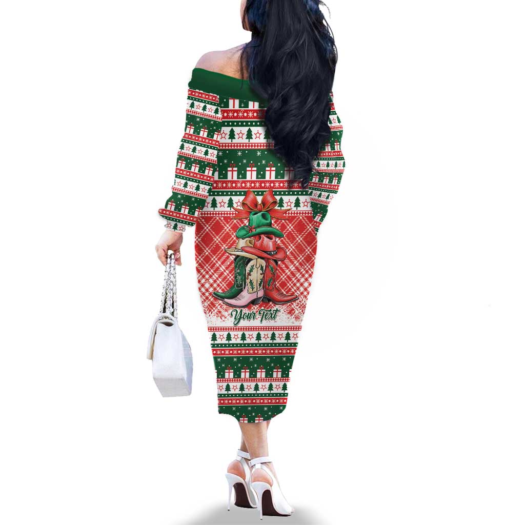 Personalized Cowgirl Boots Howdy Christmas Family Matching Off The Shoulder Long Sleeve Dress and Hawaiian Shirt Western Christmas - Wonder Print Shop