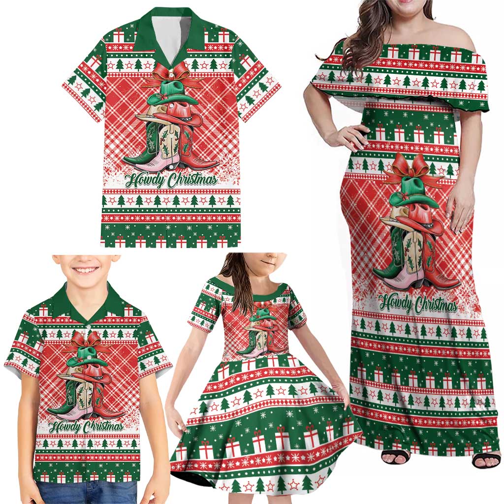 Personalized Cowgirl Boots Howdy Christmas Family Matching Off Shoulder Maxi Dress and Hawaiian Shirt Western Christmas - Wonder Print Shop
