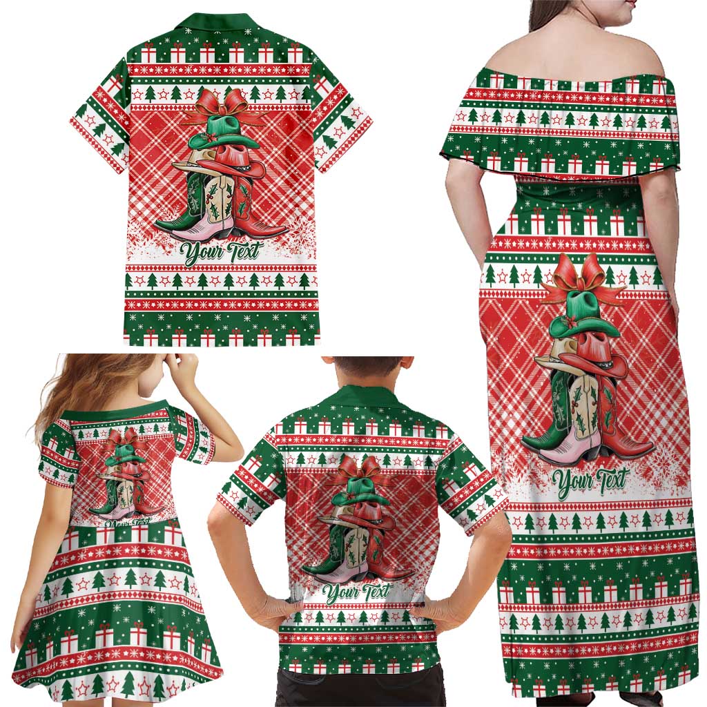Personalized Cowgirl Boots Howdy Christmas Family Matching Off Shoulder Maxi Dress and Hawaiian Shirt Western Christmas - Wonder Print Shop