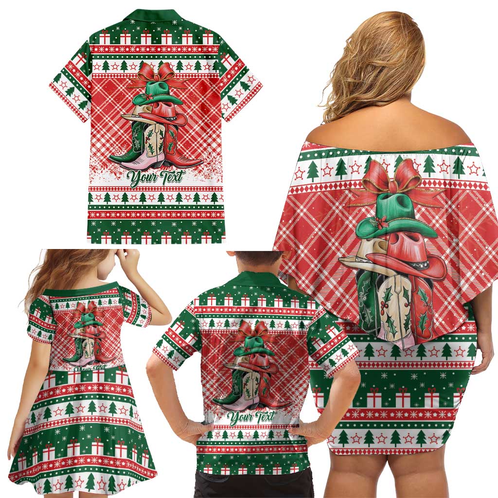 Personalized Cowgirl Boots Howdy Christmas Family Matching Off Shoulder Short Dress and Hawaiian Shirt Western Christmas - Wonder Print Shop
