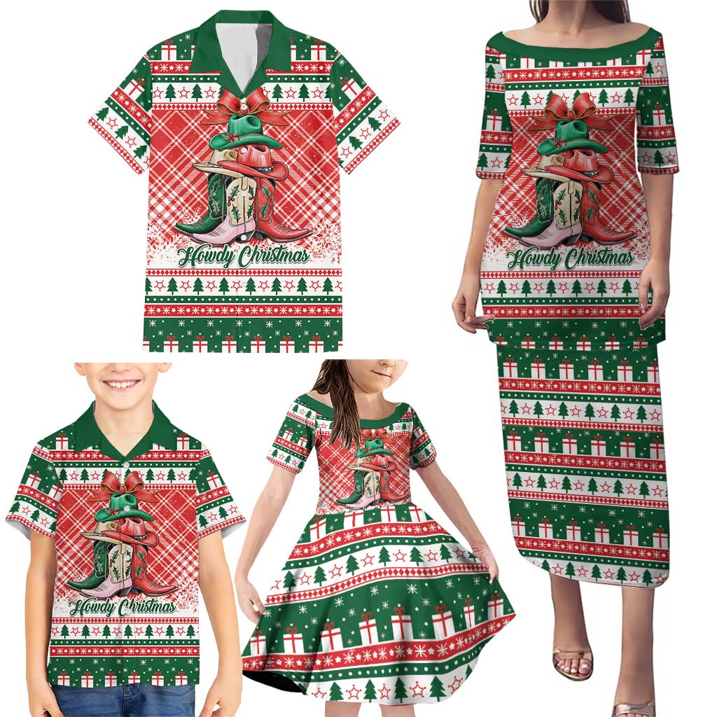 Personalized Cowgirl Boots Howdy Christmas Family Matching Puletasi and Hawaiian Shirt Western Christmas - Wonder Print Shop