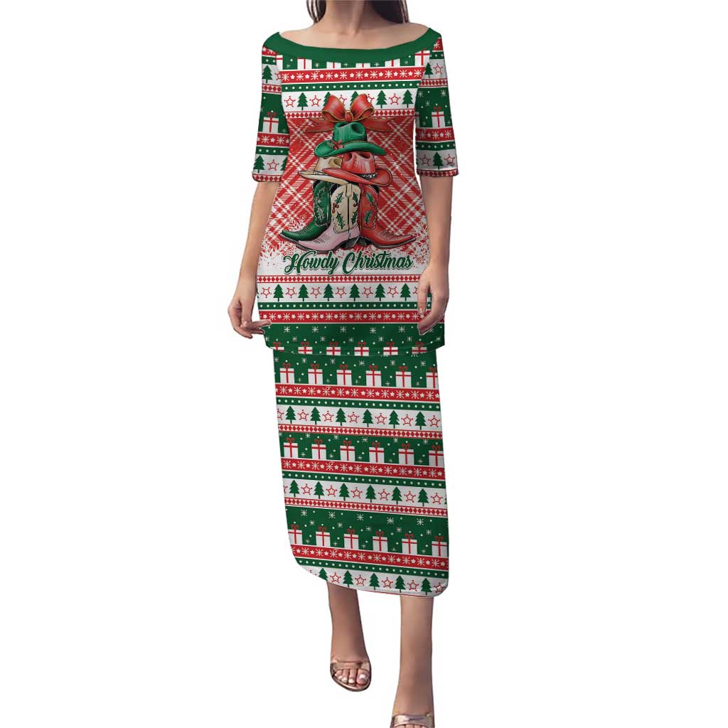Personalized Cowgirl Boots Howdy Christmas Family Matching Puletasi and Hawaiian Shirt Western Christmas - Wonder Print Shop
