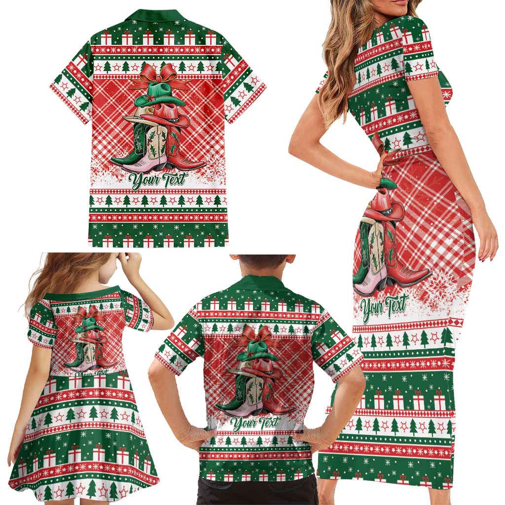 Personalized Cowgirl Boots Howdy Christmas Family Matching Short Sleeve Bodycon Dress and Hawaiian Shirt Western Christmas - Wonder Print Shop