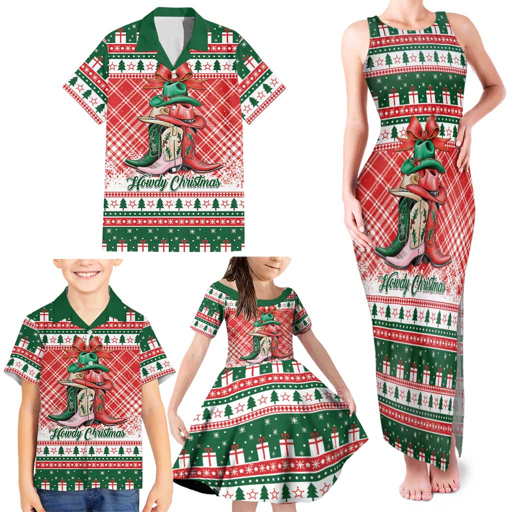 Personalized Cowgirl Boots Howdy Christmas Family Matching Tank Maxi Dress and Hawaiian Shirt Western Christmas - Wonder Print Shop