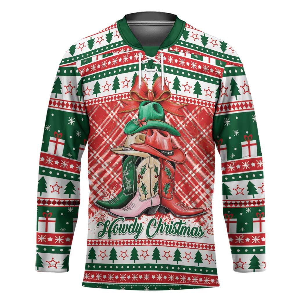Personalized Cowgirl Boots Howdy Christmas Hockey Jersey Western Christmas - Wonder Print Shop