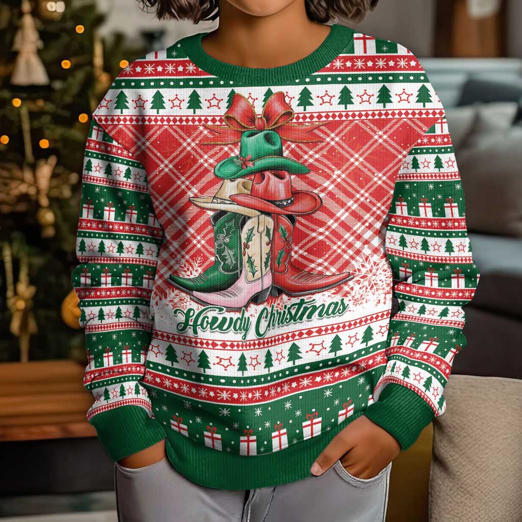 Personalized Cowgirl Boots Howdy Christmas Kid Ugly Christmas Sweater Western Christmas - Wonder Print Shop