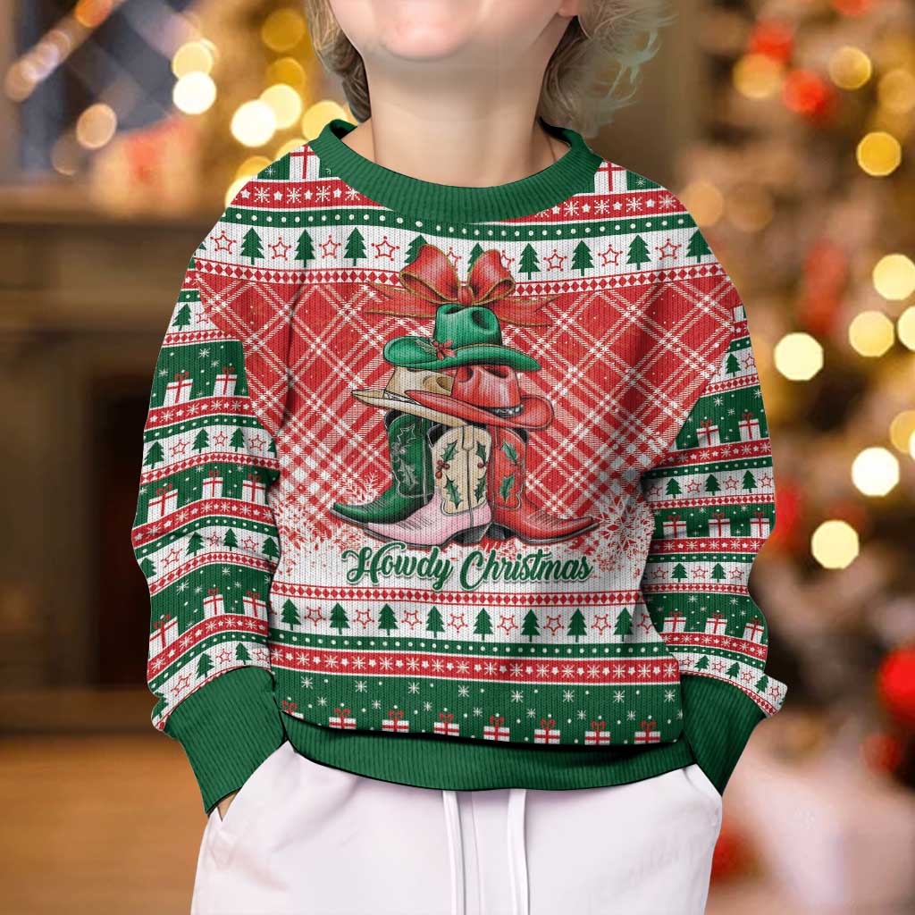 Personalized Cowgirl Boots Howdy Christmas Kid Ugly Christmas Sweater Western Christmas - Wonder Print Shop