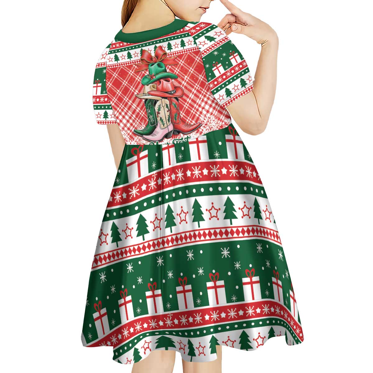 Personalized Cowgirl Boots Howdy Christmas Kid Short Sleeve Dress Western Christmas - Wonder Print Shop