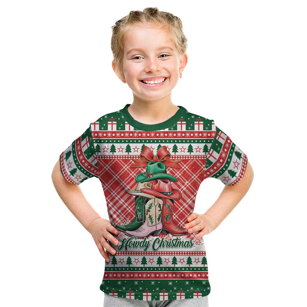 Personalized Cowgirl Boots Howdy Christmas Kid T Shirt Western Christmas - Wonder Print Shop