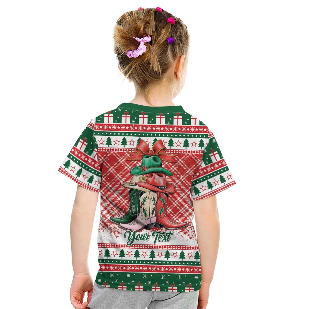 Personalized Cowgirl Boots Howdy Christmas Kid T Shirt Western Christmas - Wonder Print Shop