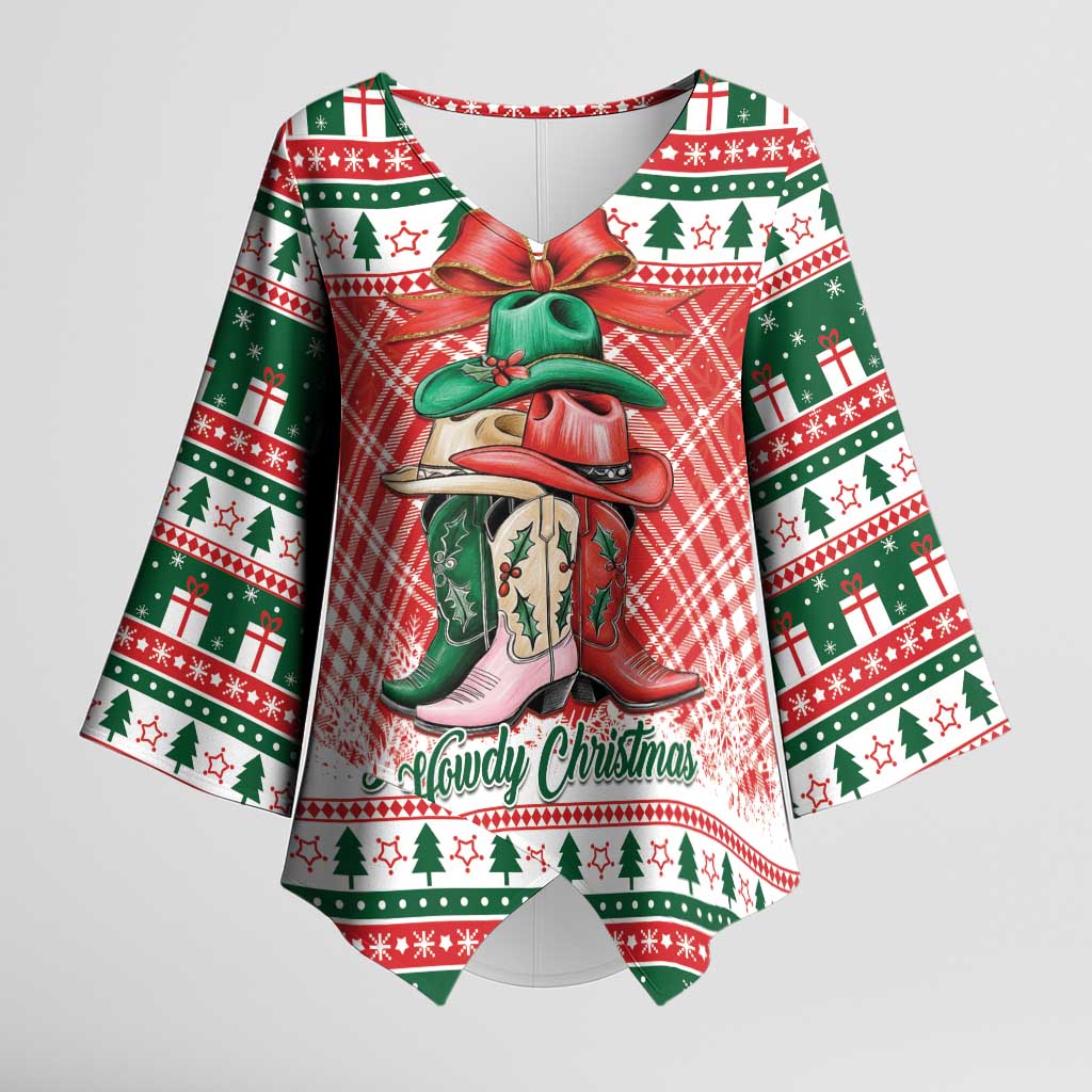Personalized Cowgirl Boots Howdy Christmas Kimono Sleeve Blouse Western Christmas - Wonder Print Shop