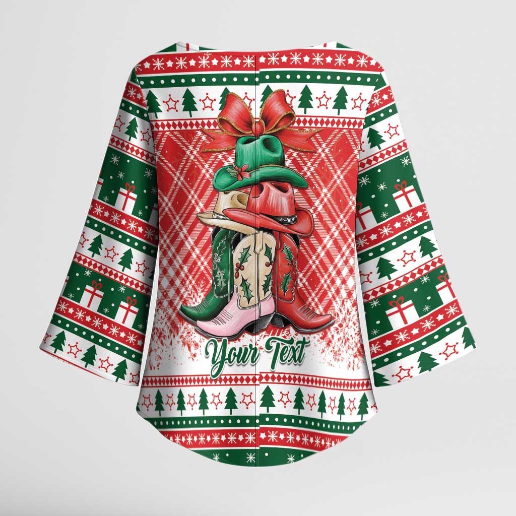 Personalized Cowgirl Boots Howdy Christmas Kimono Sleeve Blouse Western Christmas - Wonder Print Shop