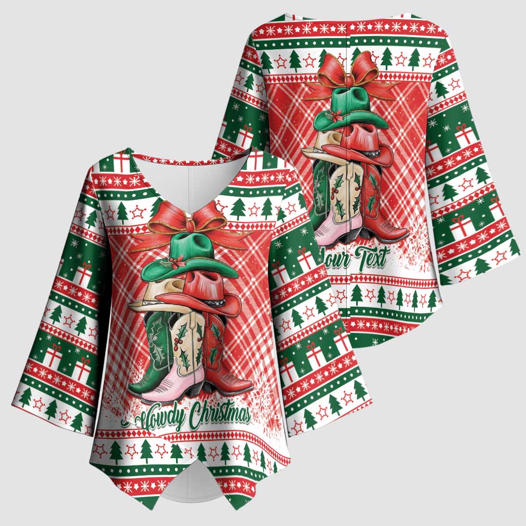 Personalized Cowgirl Boots Howdy Christmas Kimono Sleeve Blouse Western Christmas - Wonder Print Shop