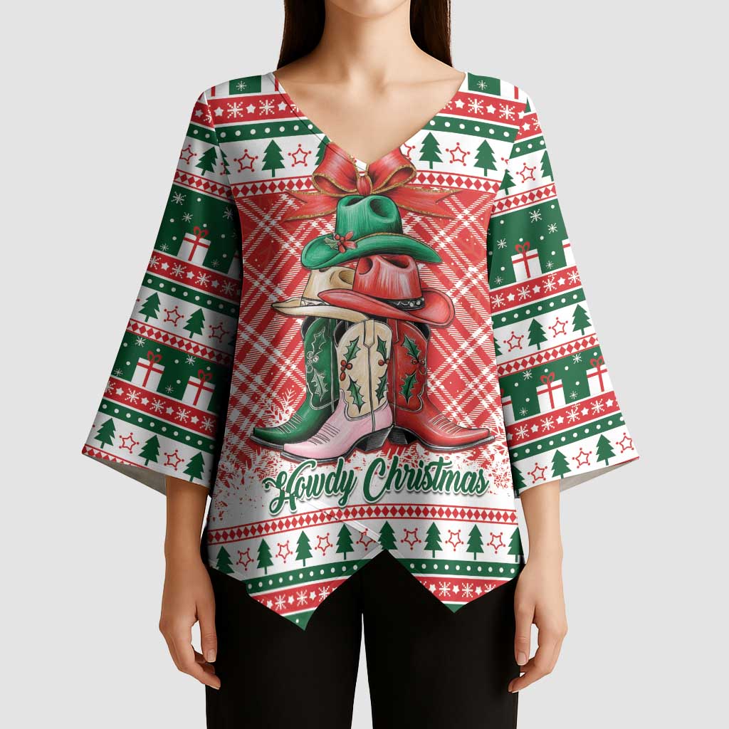 Personalized Cowgirl Boots Howdy Christmas Kimono Sleeve Blouse Western Christmas - Wonder Print Shop