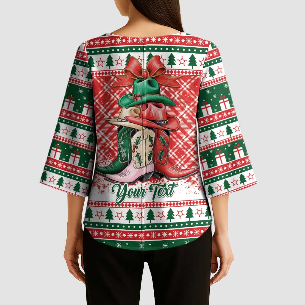 Personalized Cowgirl Boots Howdy Christmas Kimono Sleeve Blouse Western Christmas - Wonder Print Shop