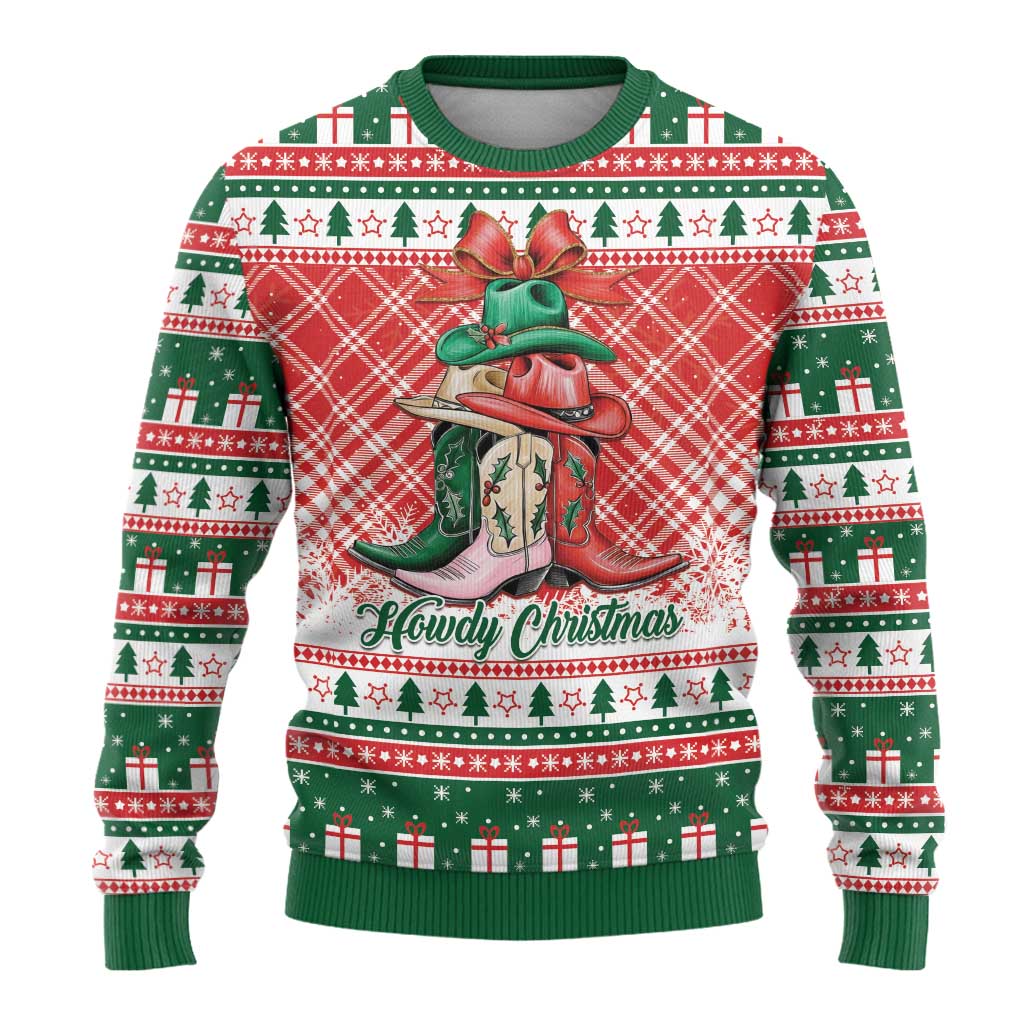 Personalized Cowgirl Boots Howdy Christmas Ugly Christmas Sweater Western Christmas - Wonder Print Shop