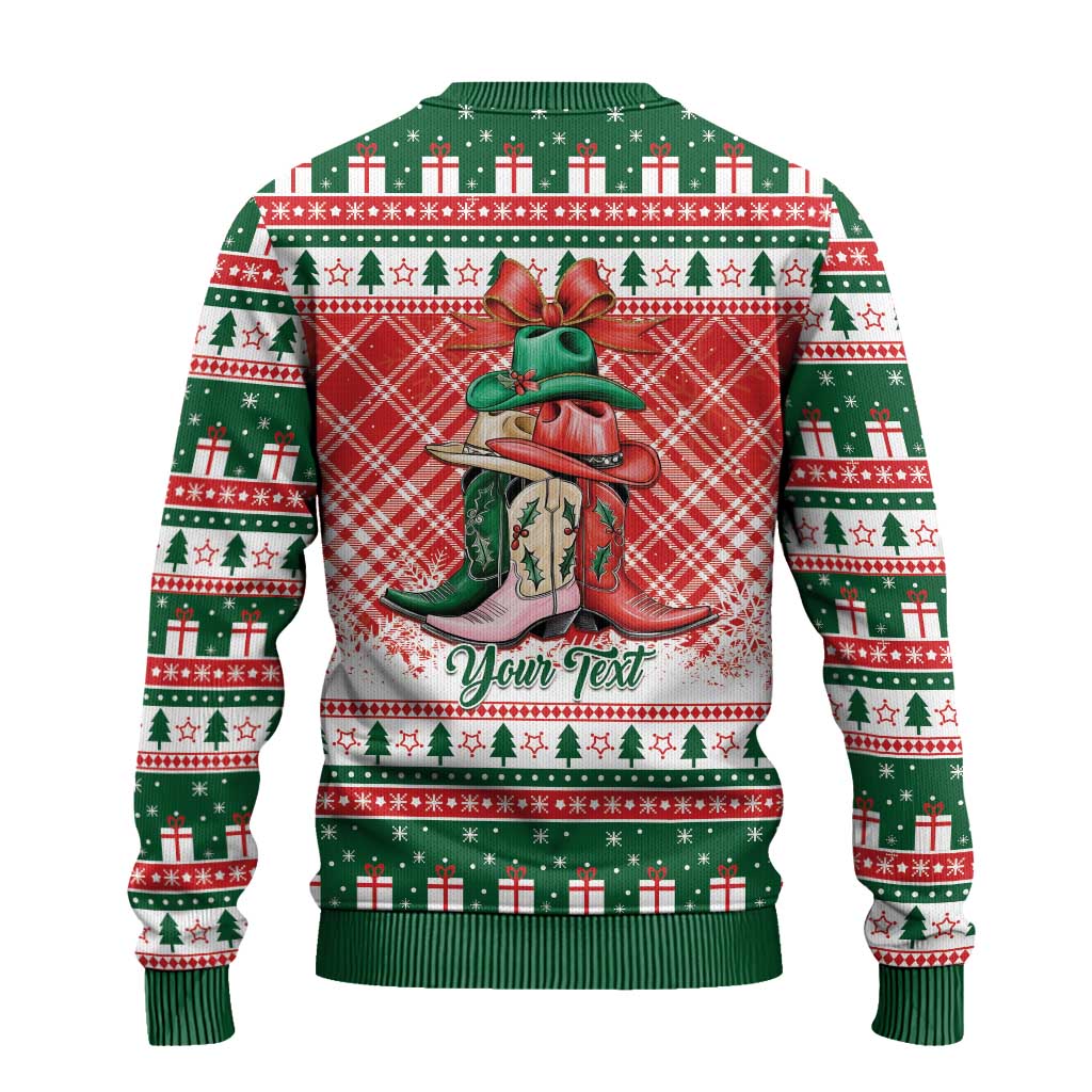 Personalized Cowgirl Boots Howdy Christmas Ugly Christmas Sweater Western Christmas - Wonder Print Shop