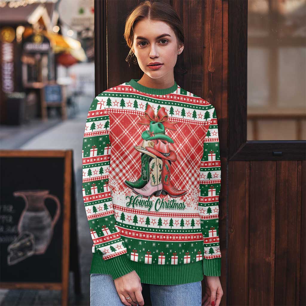 Personalized Cowgirl Boots Howdy Christmas Ugly Christmas Sweater Western Christmas - Wonder Print Shop