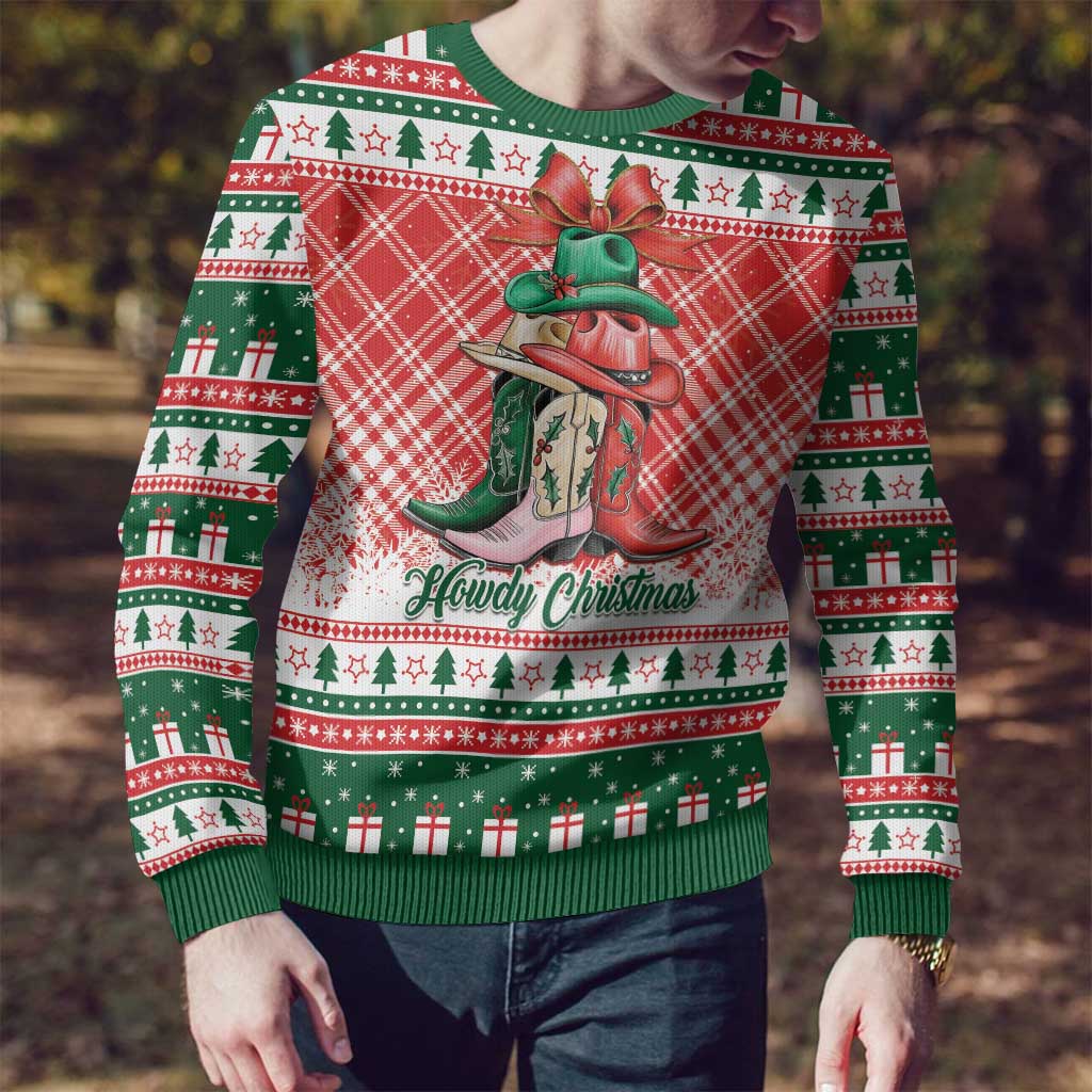Personalized Cowgirl Boots Howdy Christmas Ugly Christmas Sweater Western Christmas - Wonder Print Shop