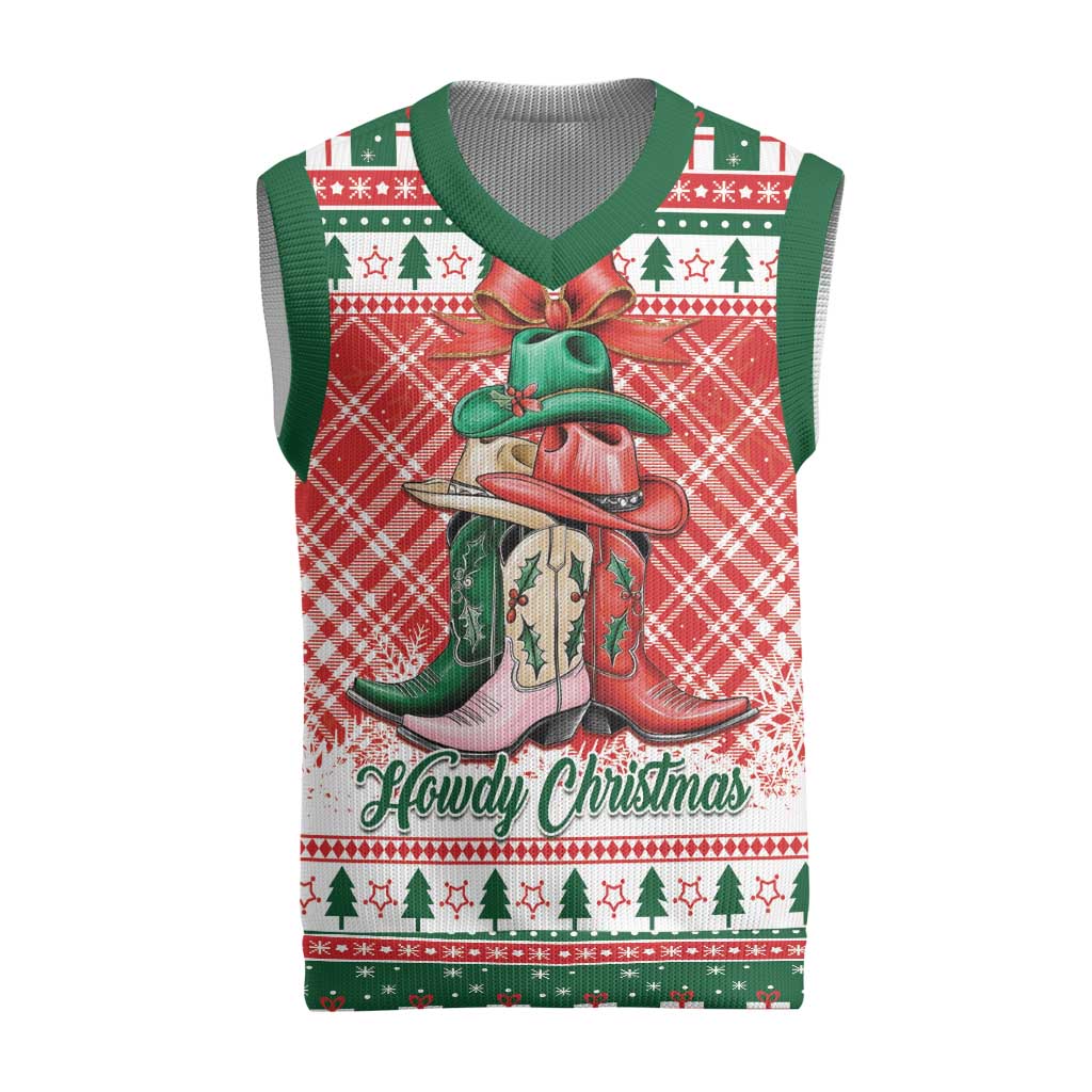 Personalized Cowgirl Boots Howdy Christmas Knitted V-Neck Vest Western Christmas - Wonder Print Shop