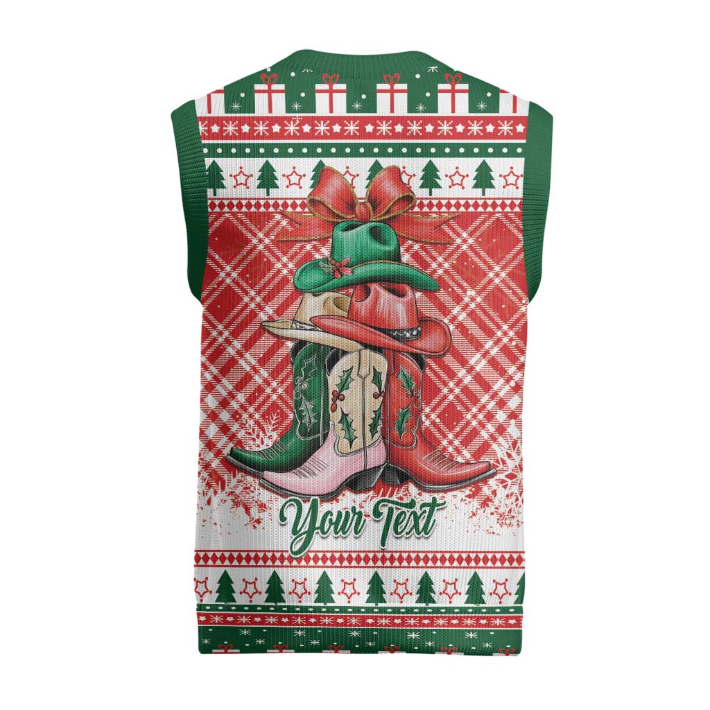 Personalized Cowgirl Boots Howdy Christmas Knitted V-Neck Vest Western Christmas - Wonder Print Shop