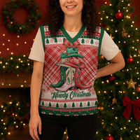 Personalized Cowgirl Boots Howdy Christmas Knitted V-Neck Vest Western Christmas - Wonder Print Shop