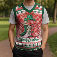 Personalized Cowgirl Boots Howdy Christmas Knitted V-Neck Vest Western Christmas - Wonder Print Shop