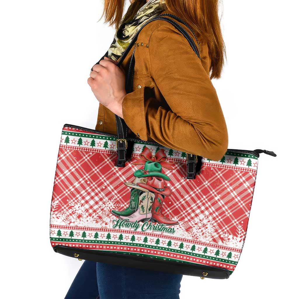 Cowgirl Boots Howdy Christmas Leather Tote Bag Western Christmas - Wonder Print Shop