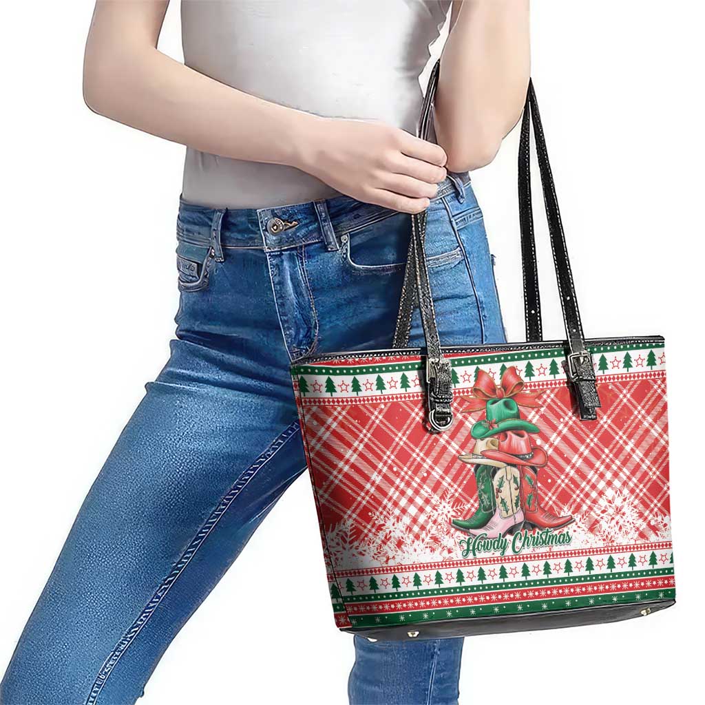 Cowgirl Boots Howdy Christmas Leather Tote Bag Western Christmas - Wonder Print Shop
