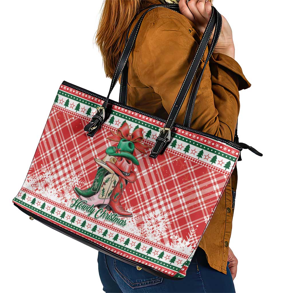 Cowgirl Boots Howdy Christmas Leather Tote Bag Western Christmas - Wonder Print Shop