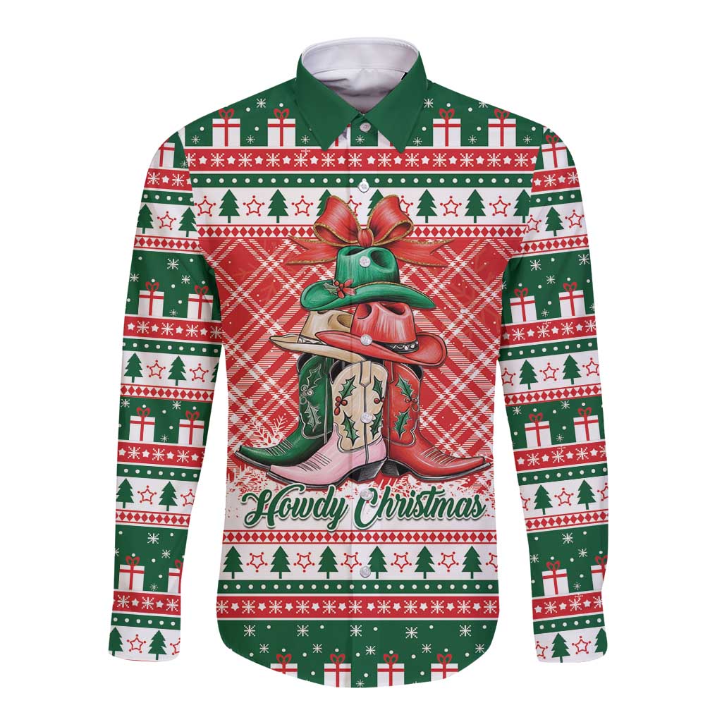 Personalized Cowgirl Boots Howdy Christmas Long Sleeve Button Shirt Western Christmas - Wonder Print Shop