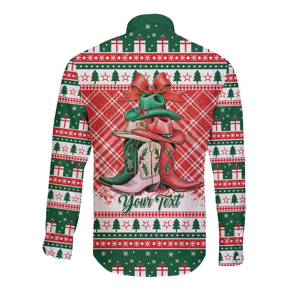 Personalized Cowgirl Boots Howdy Christmas Long Sleeve Button Shirt Western Christmas - Wonder Print Shop