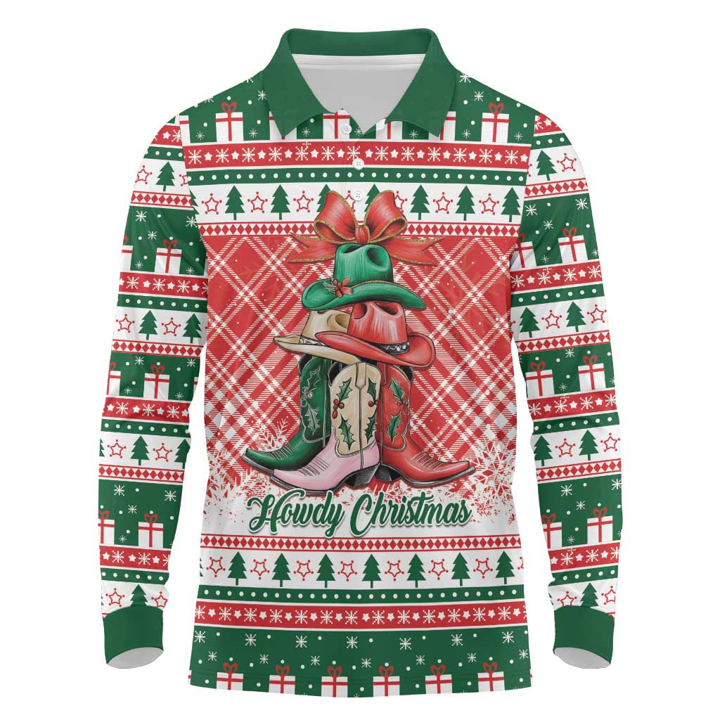 Personalized Cowgirl Boots Howdy Christmas Long Sleeve Polo Shirt Western Christmas - Wonder Print Shop