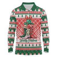 Personalized Cowgirl Boots Howdy Christmas Long Sleeve Polo Shirt Western Christmas - Wonder Print Shop