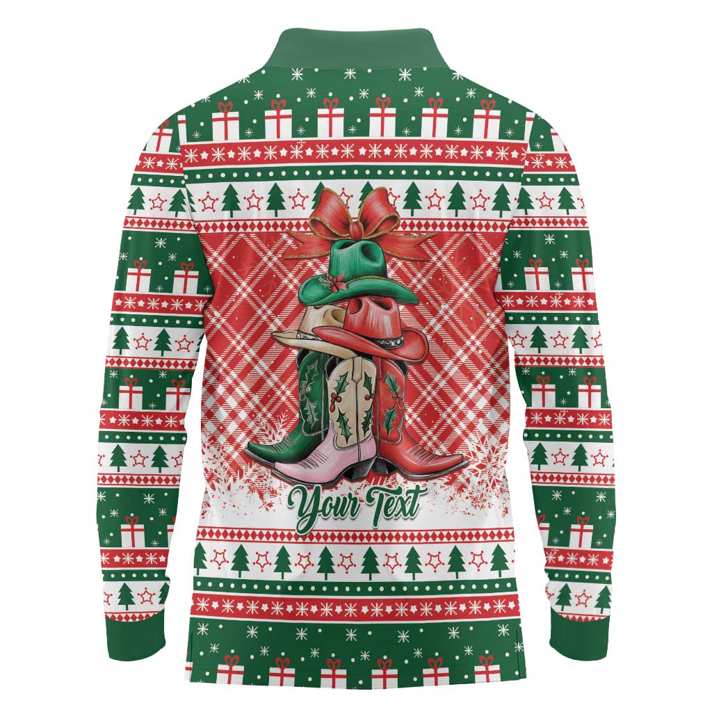 Personalized Cowgirl Boots Howdy Christmas Long Sleeve Polo Shirt Western Christmas - Wonder Print Shop