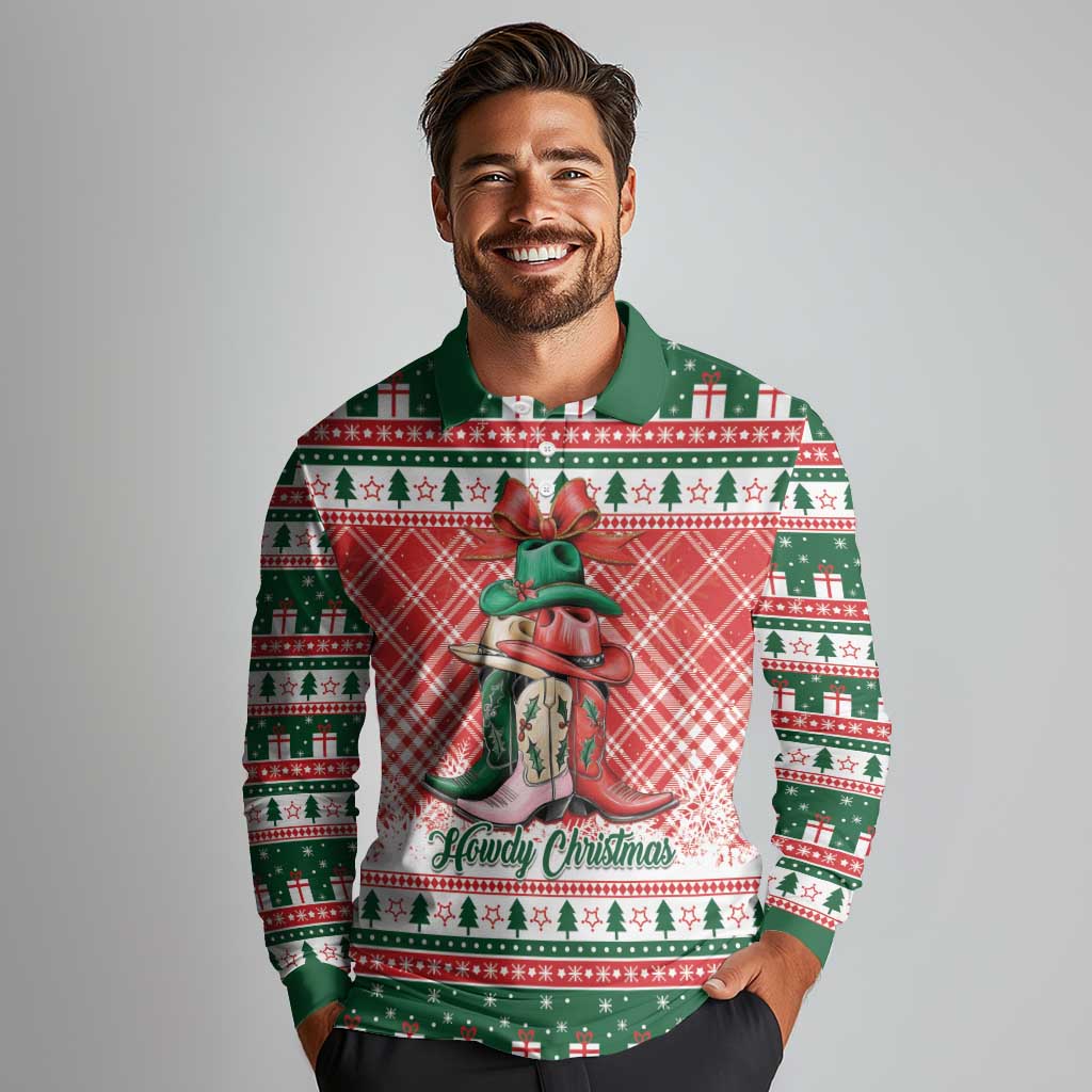 Personalized Cowgirl Boots Howdy Christmas Long Sleeve Polo Shirt Western Christmas - Wonder Print Shop