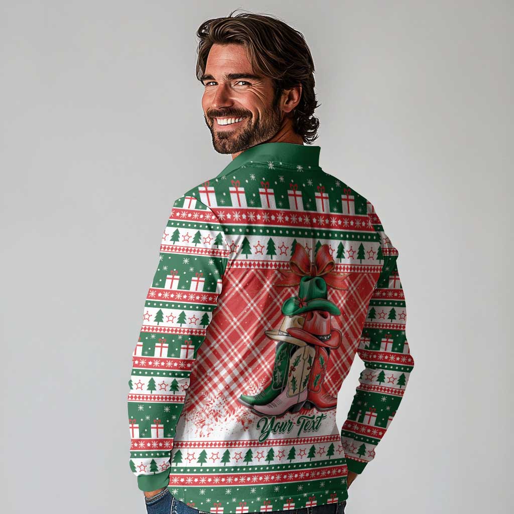 Personalized Cowgirl Boots Howdy Christmas Long Sleeve Polo Shirt Western Christmas - Wonder Print Shop