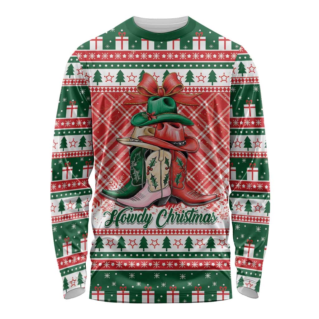 Personalized Cowgirl Boots Howdy Christmas Long Sleeve Shirt Western Christmas - Wonder Print Shop