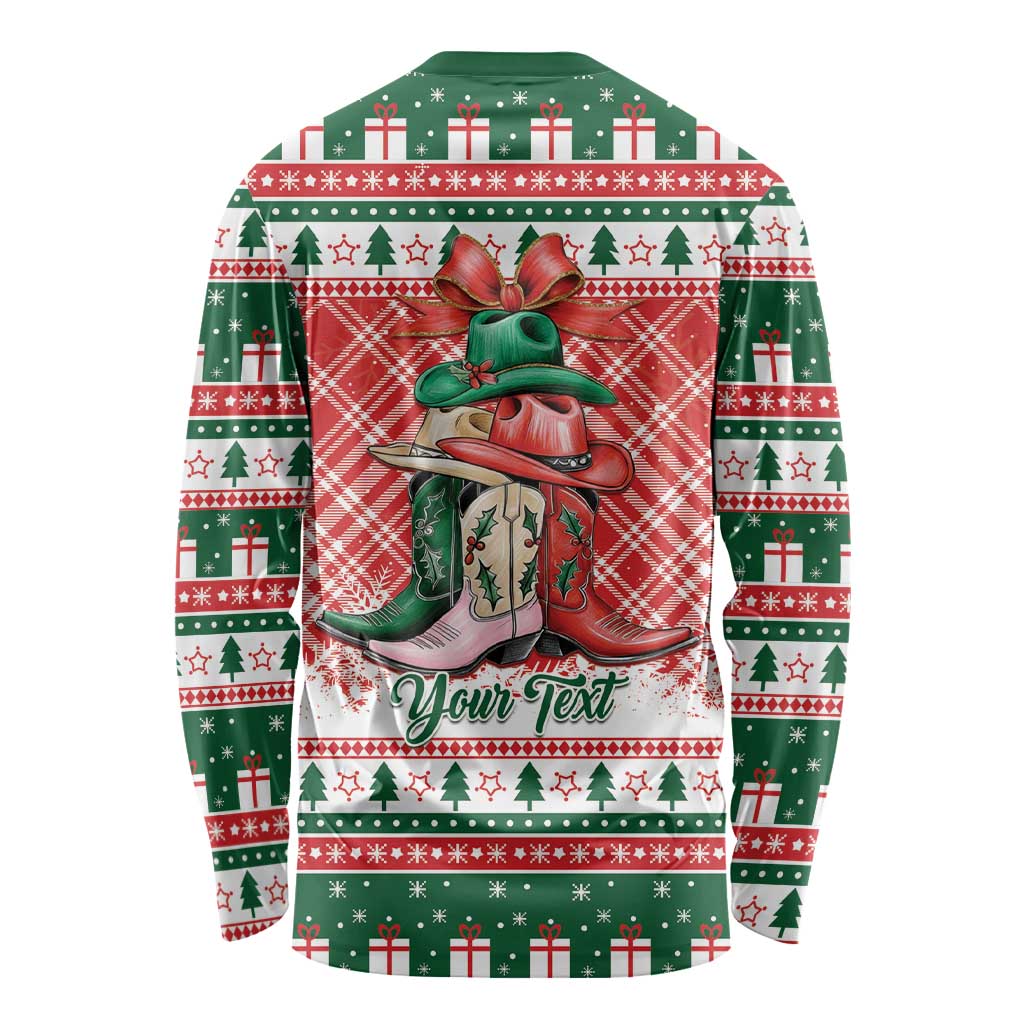 Personalized Cowgirl Boots Howdy Christmas Long Sleeve Shirt Western Christmas - Wonder Print Shop