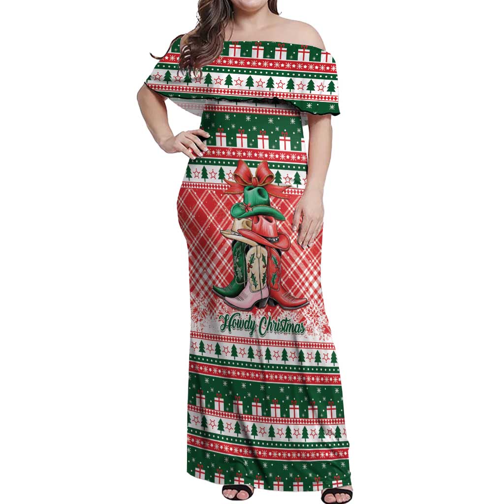 Personalized Cowgirl Boots Howdy Christmas Off Shoulder Maxi Dress Western Christmas - Wonder Print Shop