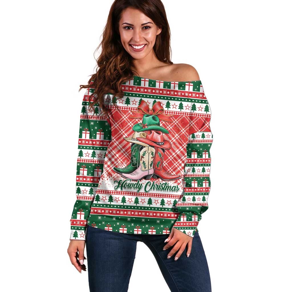 Personalized Cowgirl Boots Howdy Christmas Off Shoulder Sweater Western Christmas - Wonder Print Shop