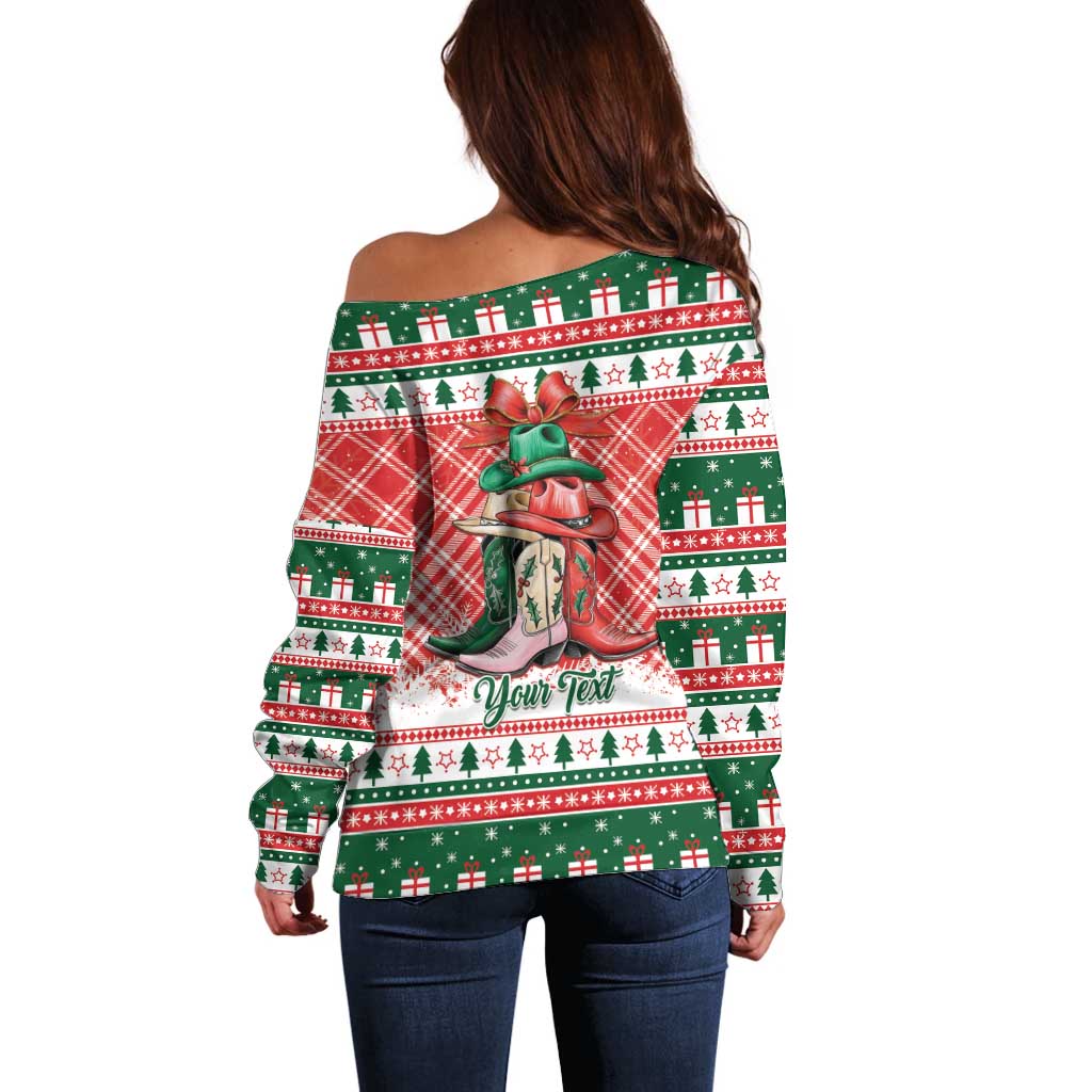 Personalized Cowgirl Boots Howdy Christmas Off Shoulder Sweater Western Christmas - Wonder Print Shop